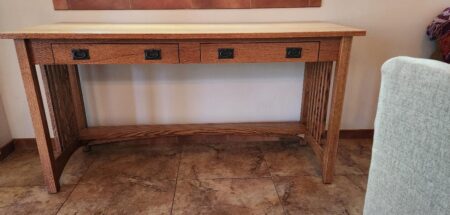 Arts and Craft buffet table/writing desk. 21-1/2" wide, 58" long and 30" tall with 2 pencil drawers